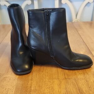 DV by Dolce Vita Black Leather Wedge Ankle Boots